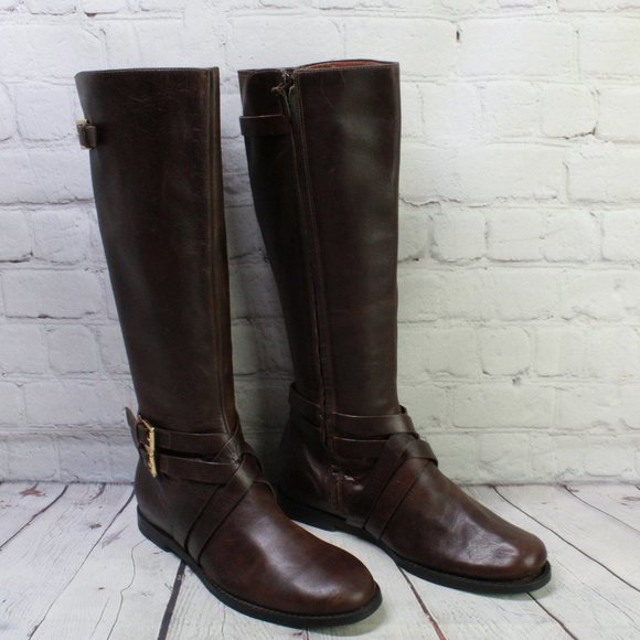 Cole Haan Brown Leather Side Zip Buckled Knee High Boots Size 9.5 B - Picture 3 of 12